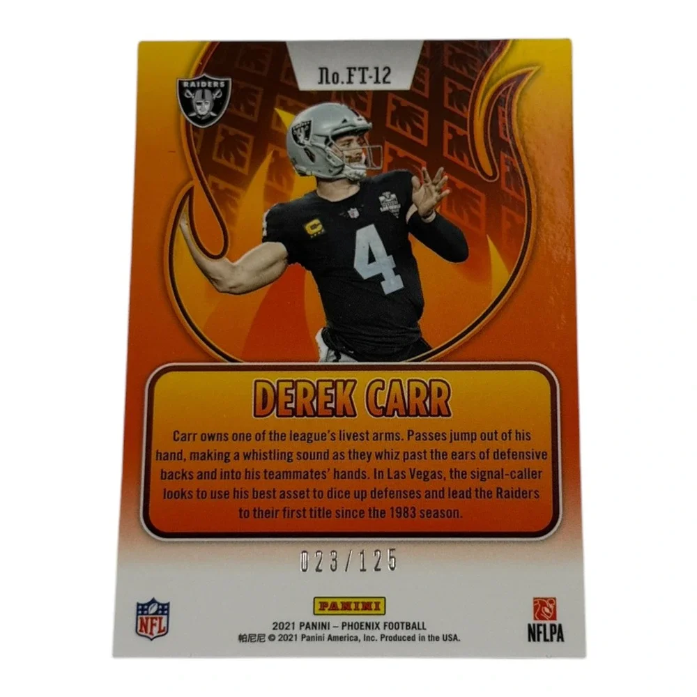 2021 Panini Phoenix Derek Carr Flame Throwers Orange Parallel‎ 023/125 FT-12